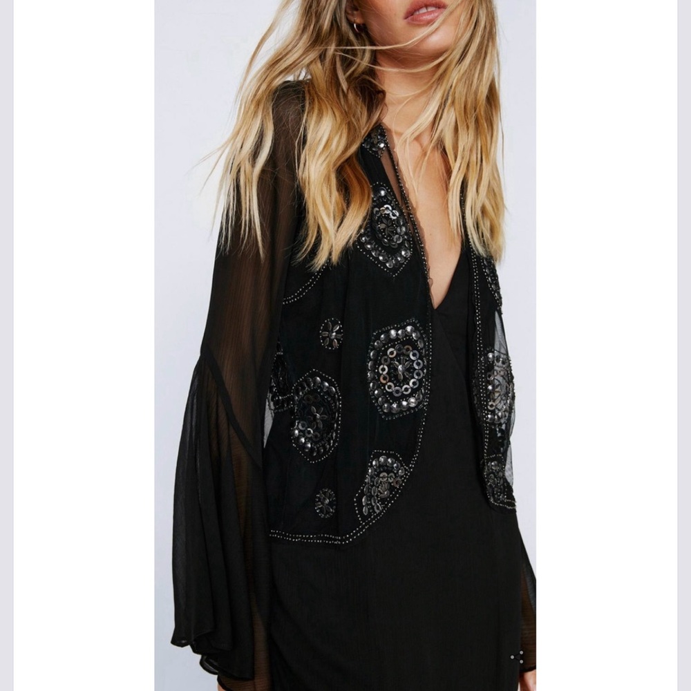 Nasty Gal Black Sheer Embellished Top